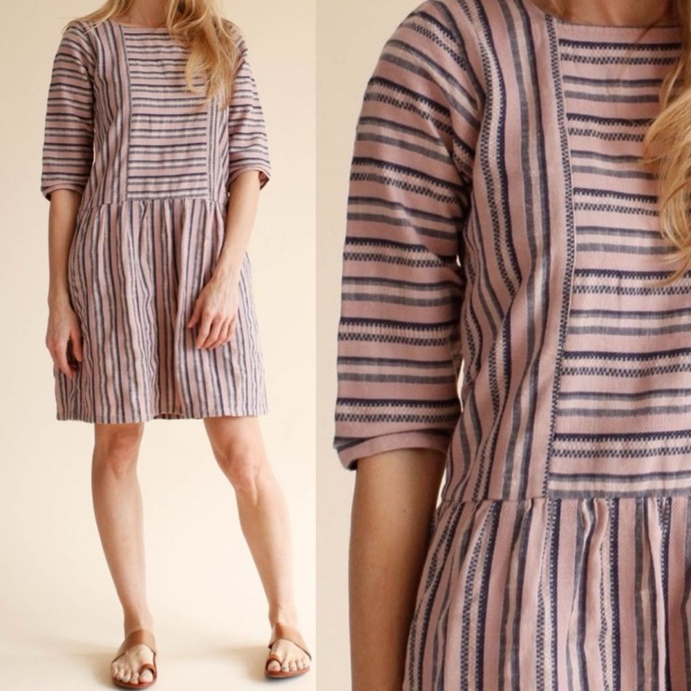 ACE & JIG Flicker Dress Small Hawthorne Textile Pink Blue Stripe Cotton Dress